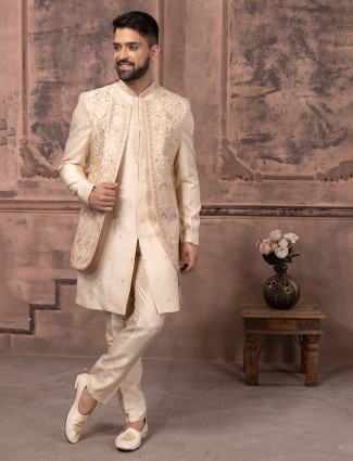 Trendy silk cream indowestern