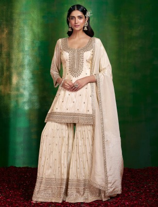 Trendy cream silk sharara suir