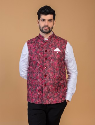 Classy maroon printed waistcoat