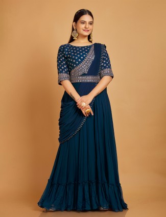 Navy designer floor length suit