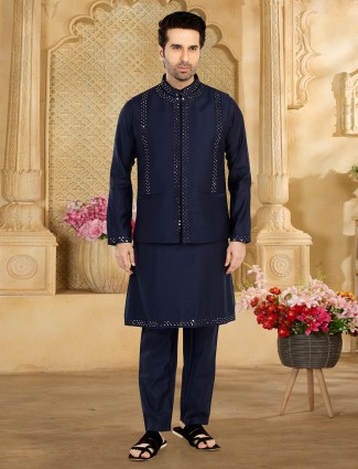 Latest navy silk waiscoat set