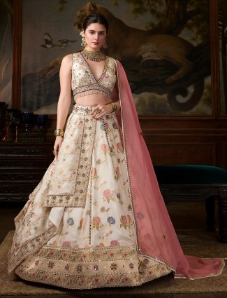 Newest Off white printed silk lehenga choli