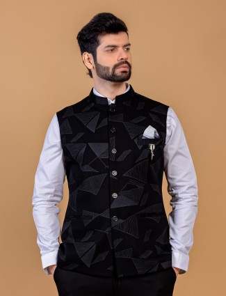 Classy black printed waistcoat