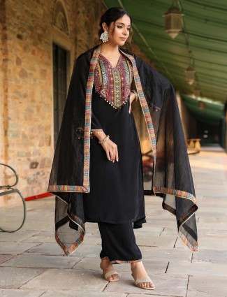 Latest Black silk kurti set with dupatta