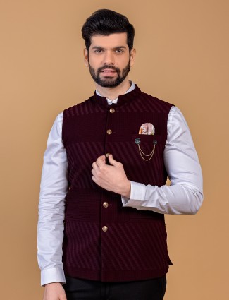 Maroon silk waistcoat for festive