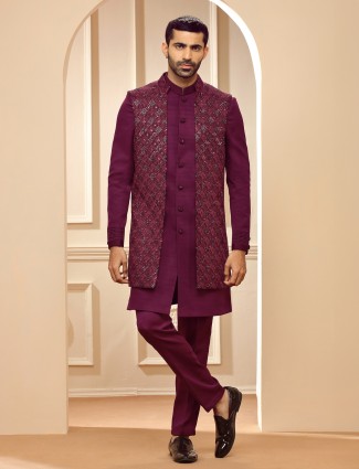 Elegant silk purple indowestern