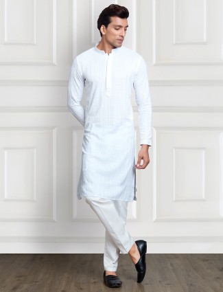 Trendy white kurta suit for festive