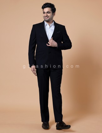 Classy Black Solid Terry Rayon Coat Suit For Reception