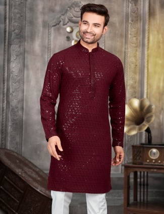 Stylish maroon cotton kurta