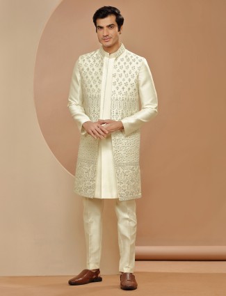 Trendy cream silk indowestern