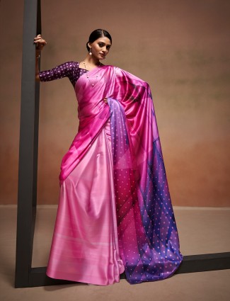 Newest dark pink printed saree