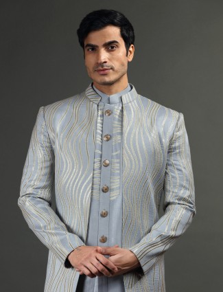 Classic grey silk wedding indowestern
