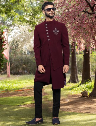 Elegant maroon terry rayon indowestern