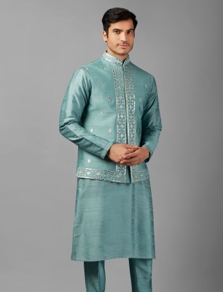 Classic mint green silk waistcoat set