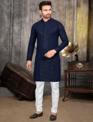 Navy embroidery cotton kurta suit