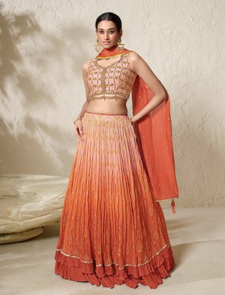 Peach shaded georgette lehenga choli