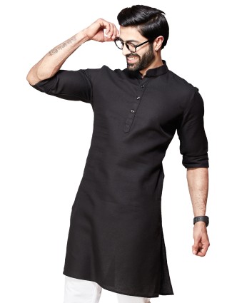 Plain black cotton kurta