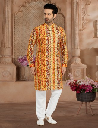 Attractive printed yellow kurta suit