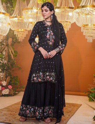 Classic silk black sharara suit