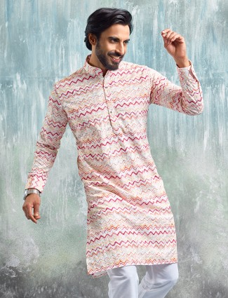 White zig zag pattern cotton kurta