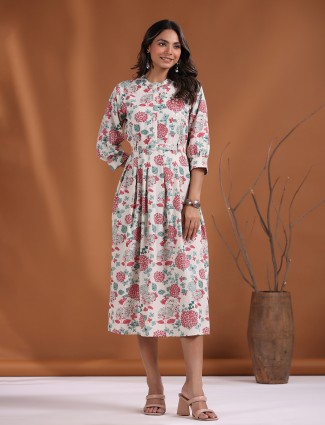 Classic off white cotton casual long kurti