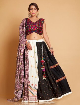 Cream and black cotton chaniya choli