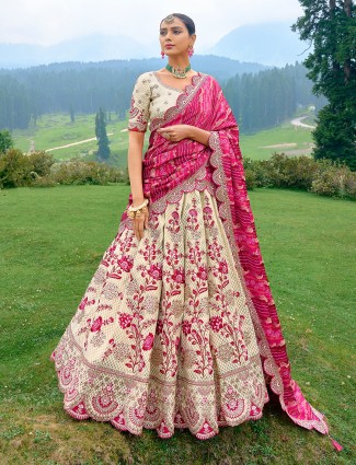 Cream and magenta unstitched lehenga choli