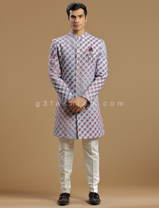 Cream and Pink Silk Indowestern for Wedding