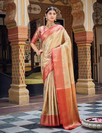 Cream banarasi silk saree