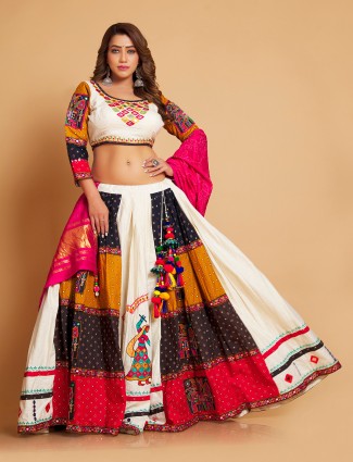 Cream cotton printed chaniya choli