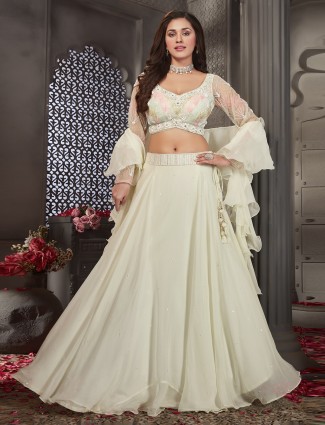 Cream georgette lehenga choli with dupatta