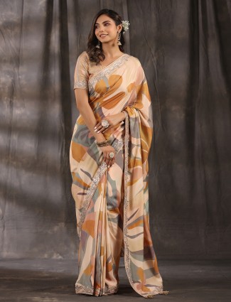 Muslin printed saree in cream