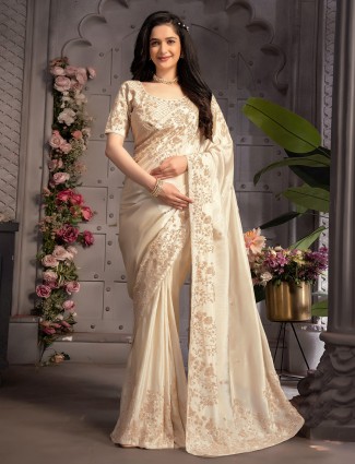 Stunning cream tissue organza saree