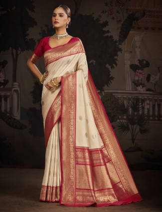 Trendy cream banarasi silk saree