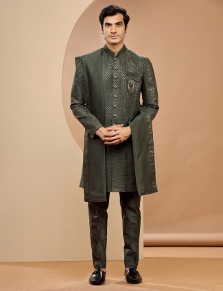 Dark green indowestern with dupatta