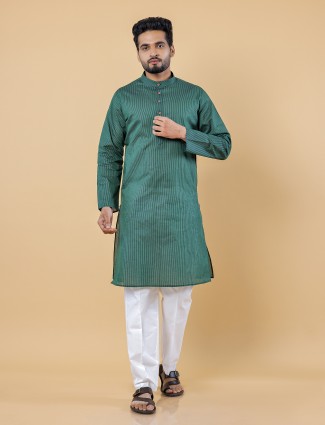 Stunning dark green stripe kurta suit