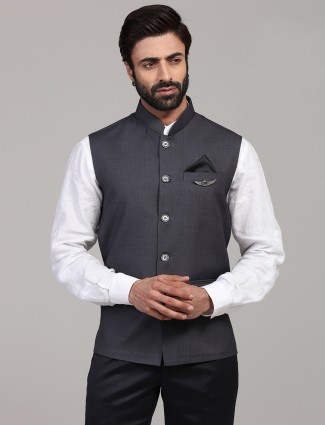 Classy dark grey cotton silk waistcoat