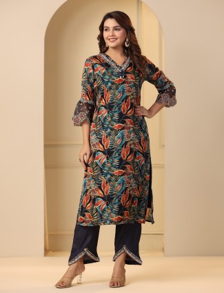 Latest dark navy printed kurti set