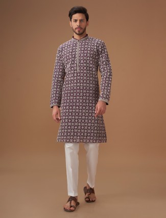 Latest dark purple embroidery kurta suit