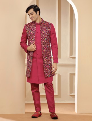 Elegant magenta silk indowestern