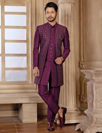 Rich purple silk indowestern