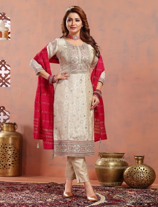 Dazzling beige silk salwar suit