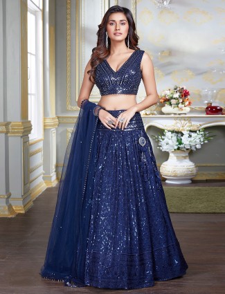 Navy Sequins Wedding Lehenga Choli for Dazzling Look