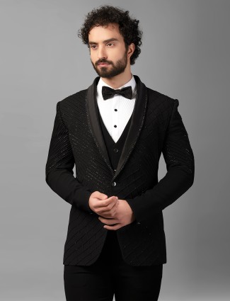 Black designer coat suit with cutdana work