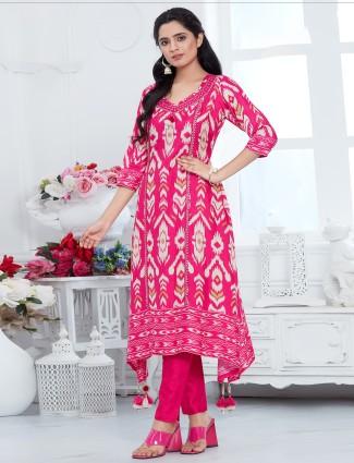 Printed magenta dola silk kurti