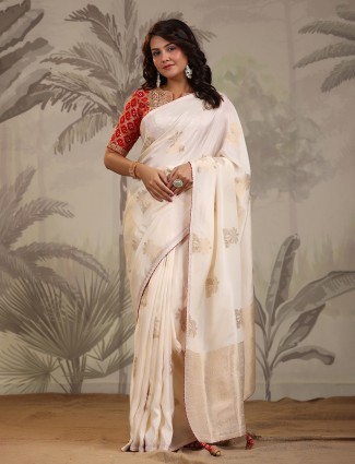 Zari weaving cream dola silk saree