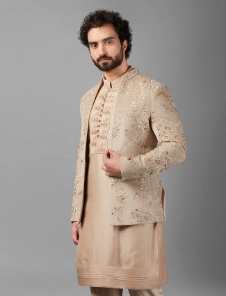 Stunning beige silk indowestern for wedding