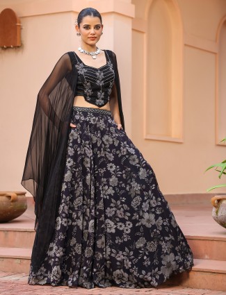 Latest black organza lehenga with crop top