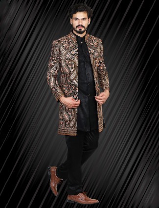 Classic black indowestern in velvet