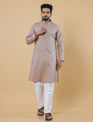 Stunning beige cotton kurta suit for festive